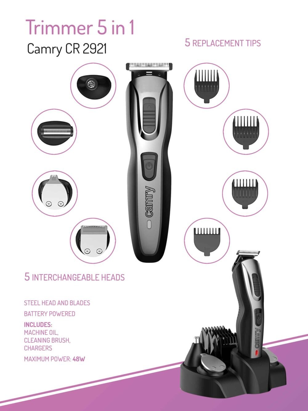 Camry CR 2921 Trimmer 5 in 1 - Image 3