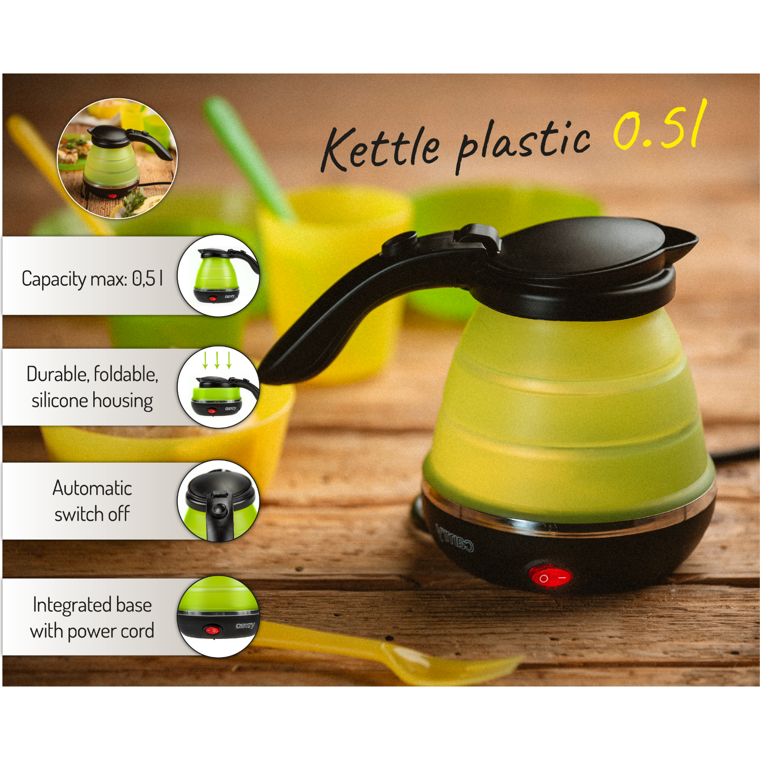Camry Plastic Kettle 0,5 L silicon travel-CR 1265 - Image 8