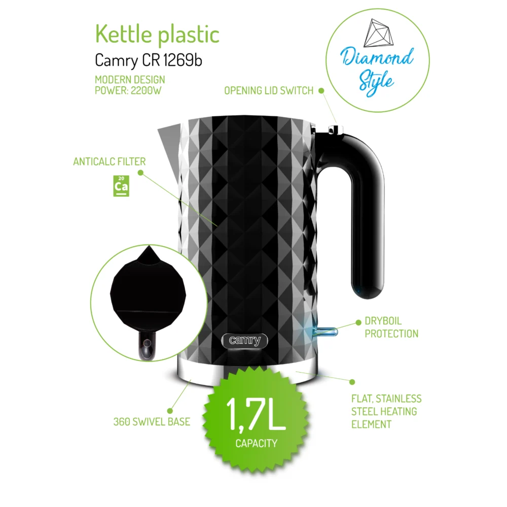Camry black Kettle plastic 1,7 L-CR 1269 - Image 4