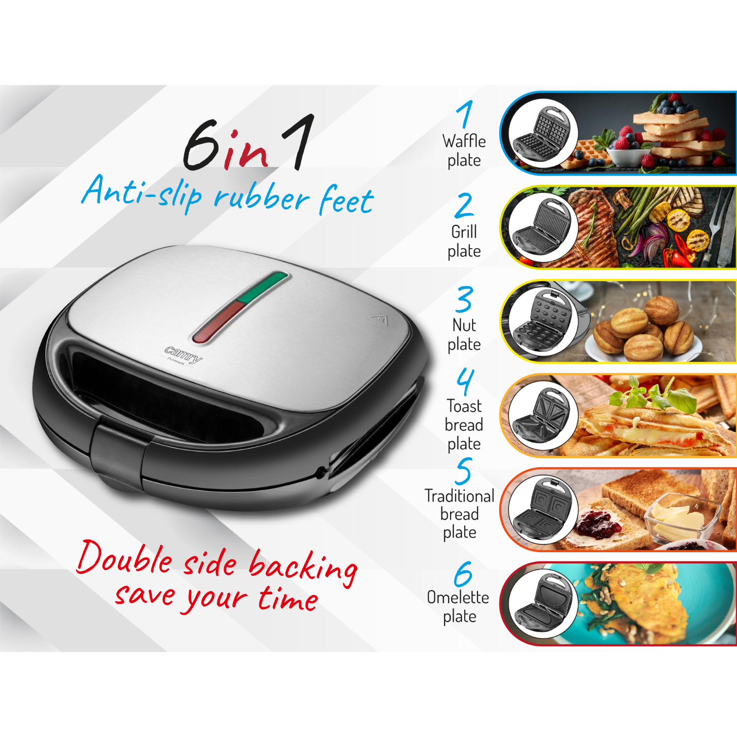 Camry Sandwich maker 6 in 1-CR 3057 - Image 4