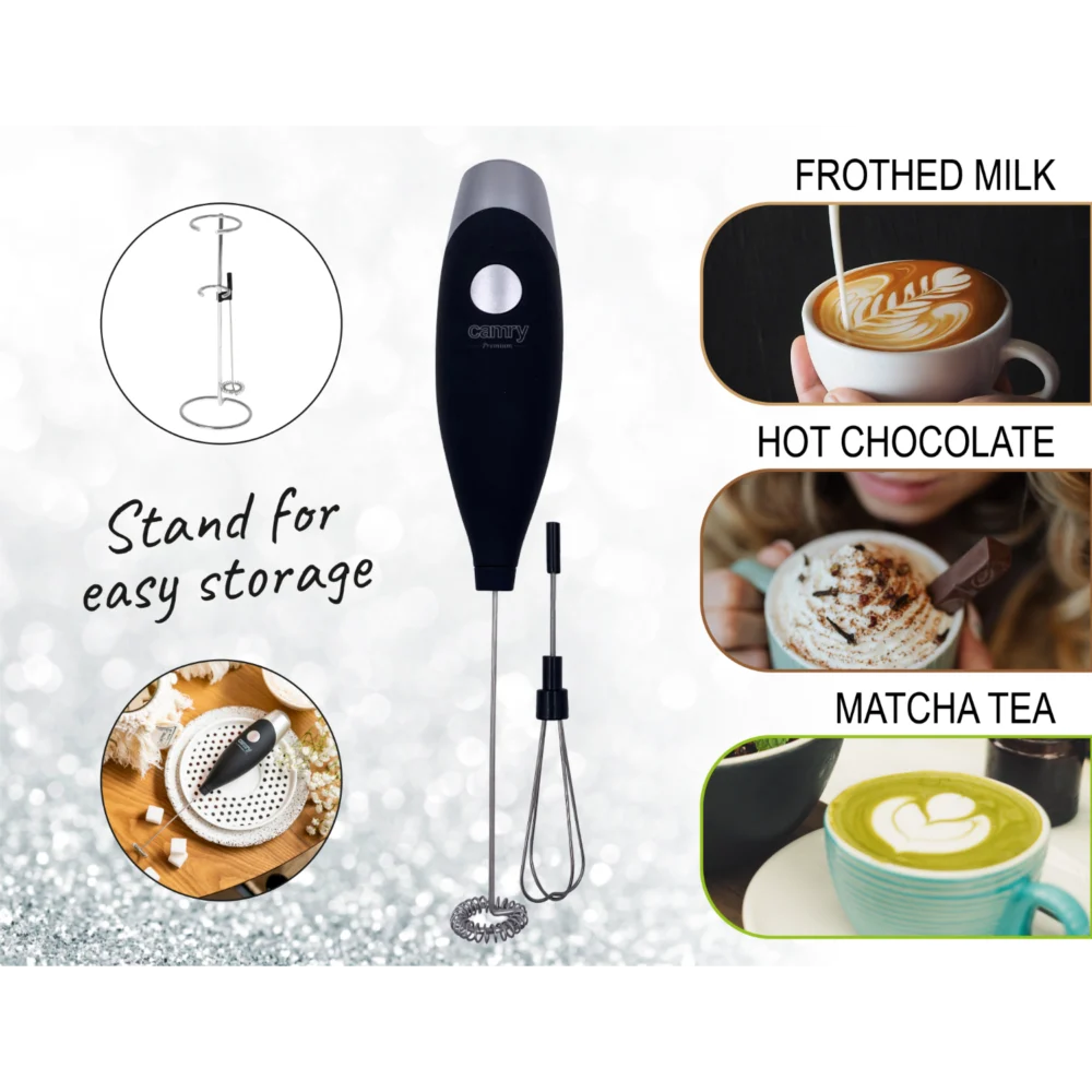 Camry Black Milk frother with whisk attachment and a stand-CR 4501 - Image 4