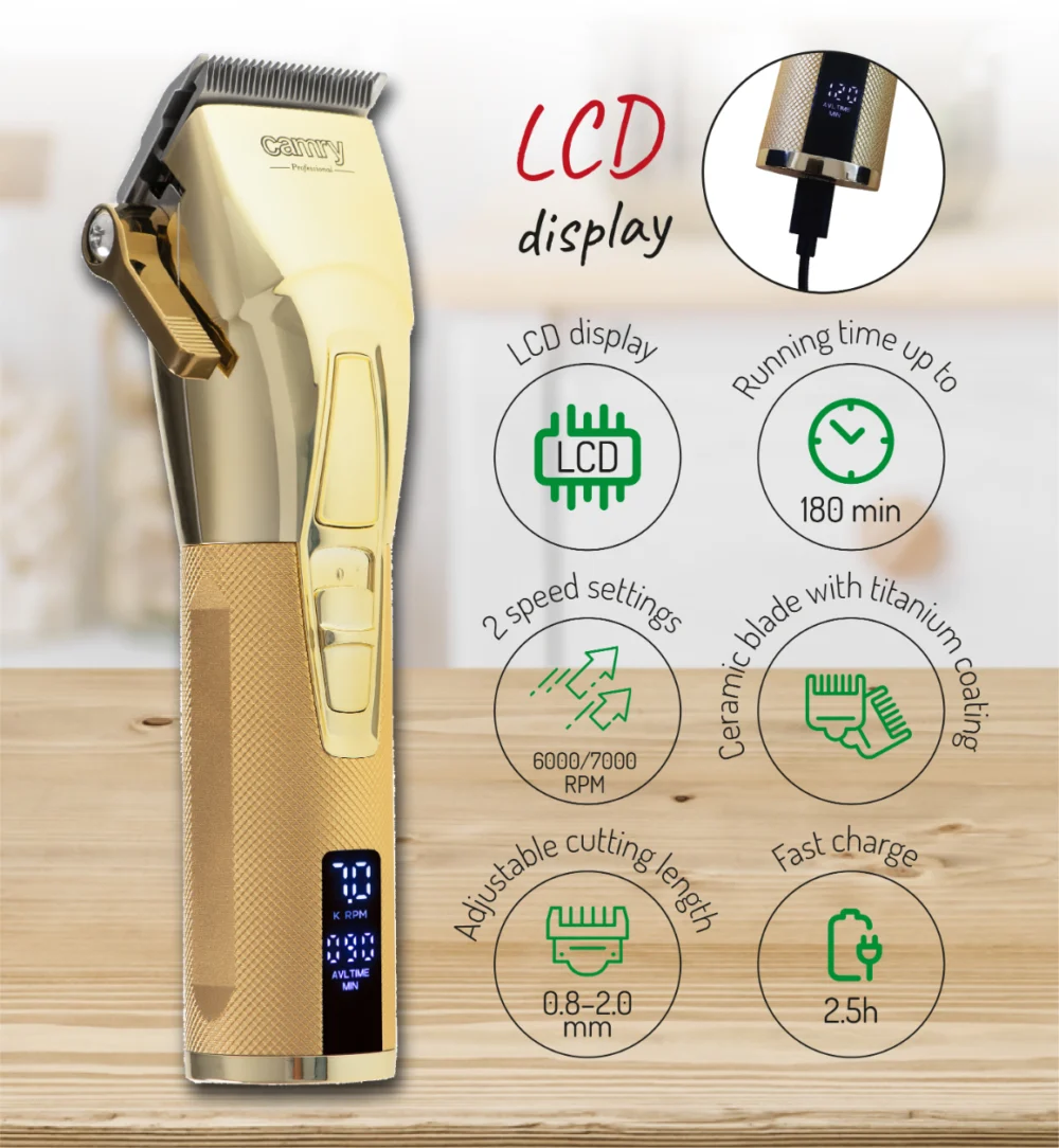 Camry Gold Premium Metallic Hair Clipper with LCD- CR 2835 - Image 10