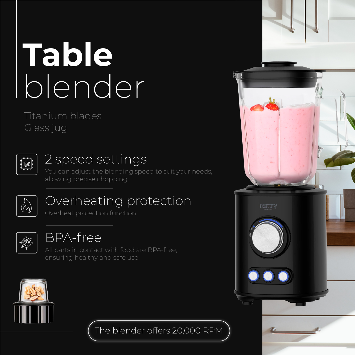 Camry Table blender 1.5L glass jug-CR 4088 - Image 13